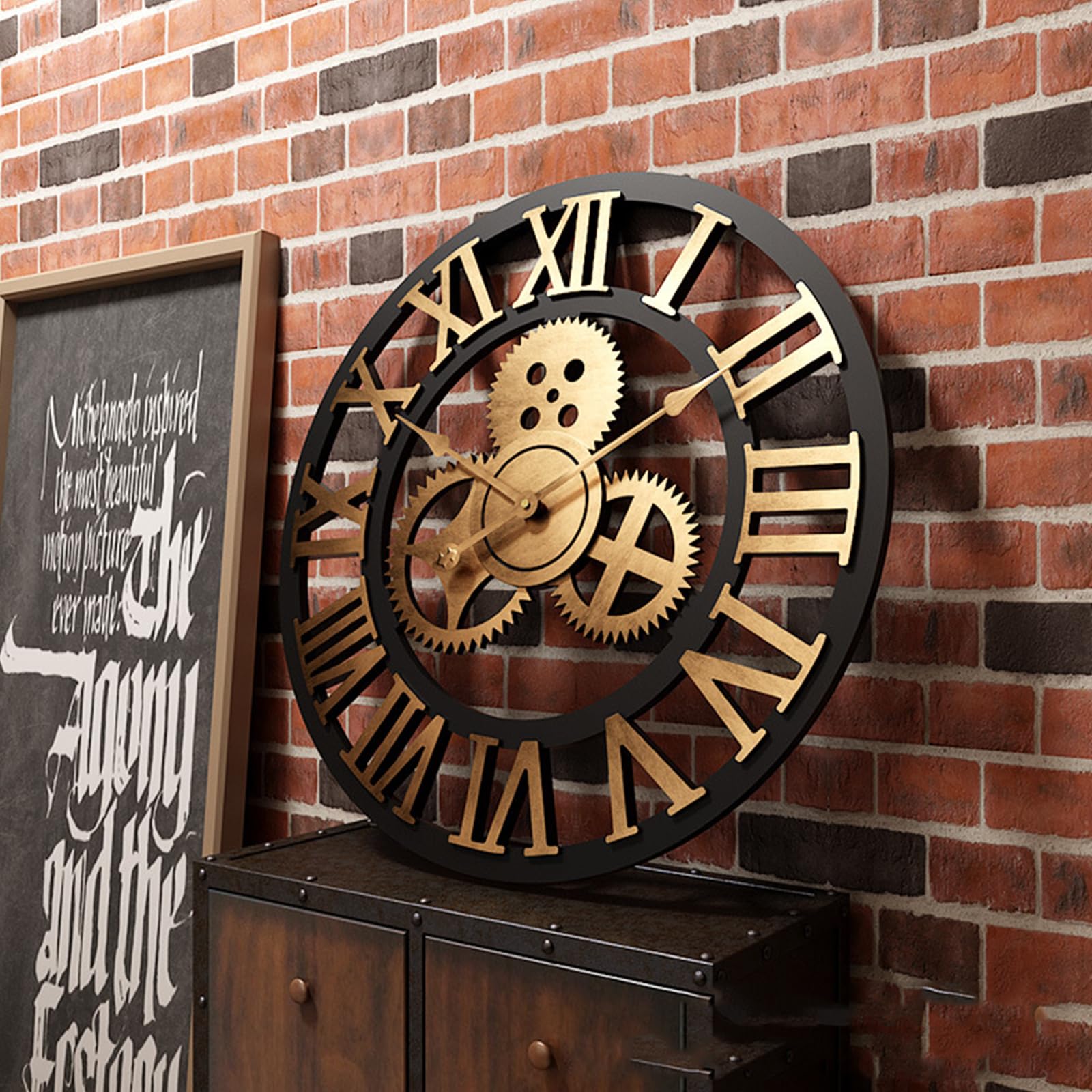 XJBTBA Orologio da Parete Orologio da Parete, Orologio da Esterno, Orologio da Giardino, Grande Scheletro Industriale in Ferro a Forma Rotonda Numeri Romani Orologio da Parete Silenzioso Senza