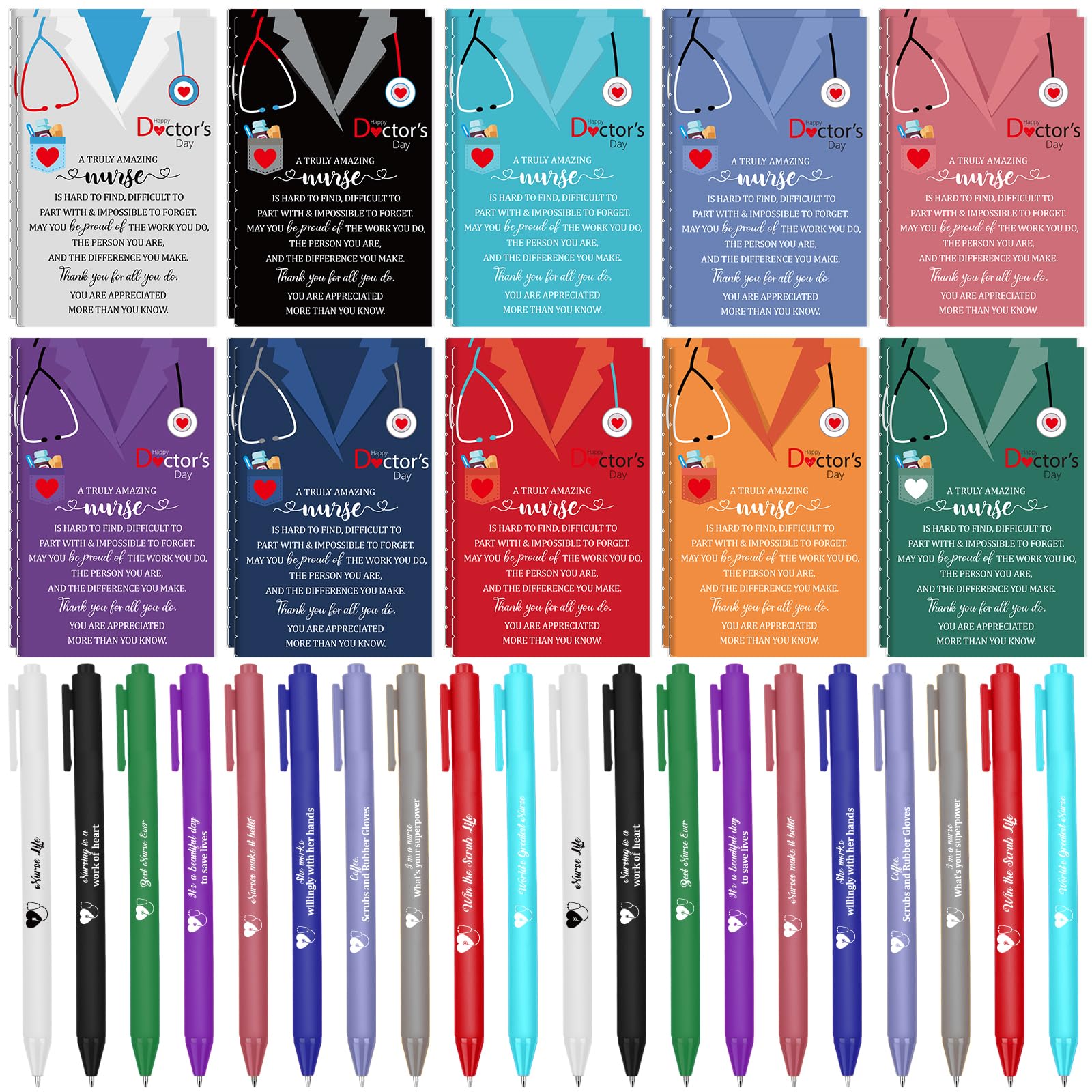 20 Sets Nurse Appreciation Gifts Bulk Thank You Gifts for Nurses Inspirational Notebooks Nurse Week Notepads Motivational Ballpoint Pens Nursing Week Gifts for Medical Staff Coworker Nursing Students