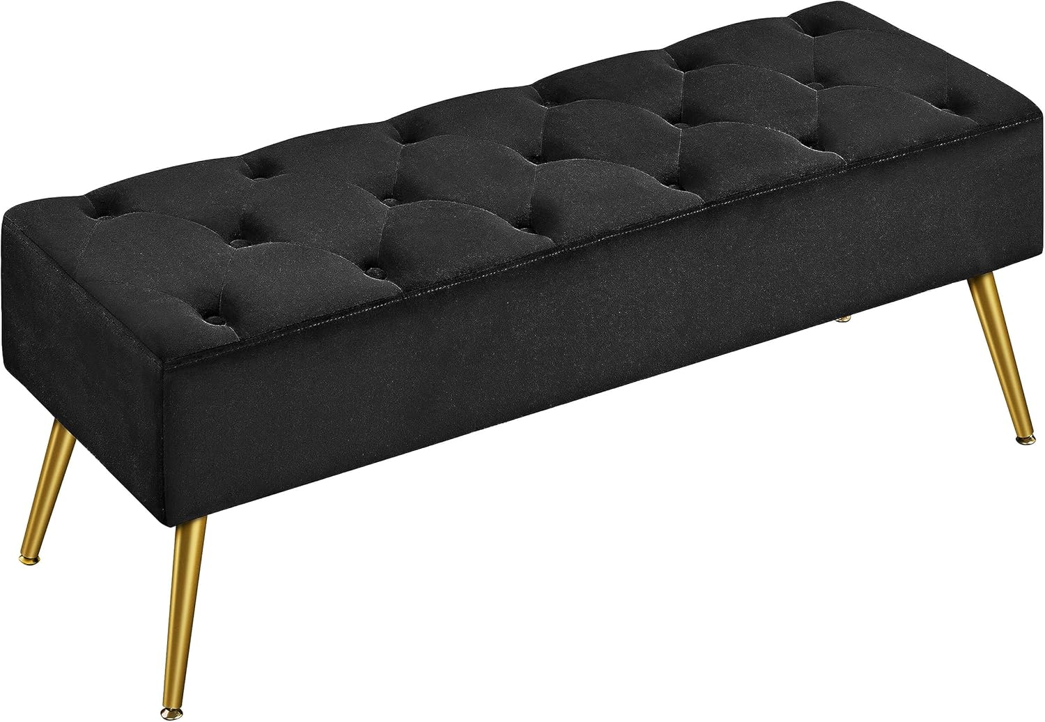 Topeakmart Velvet Footstool Bench Upholstered Ottoman Footrest Stool Button Tufted Ottoman Stool Couch Black