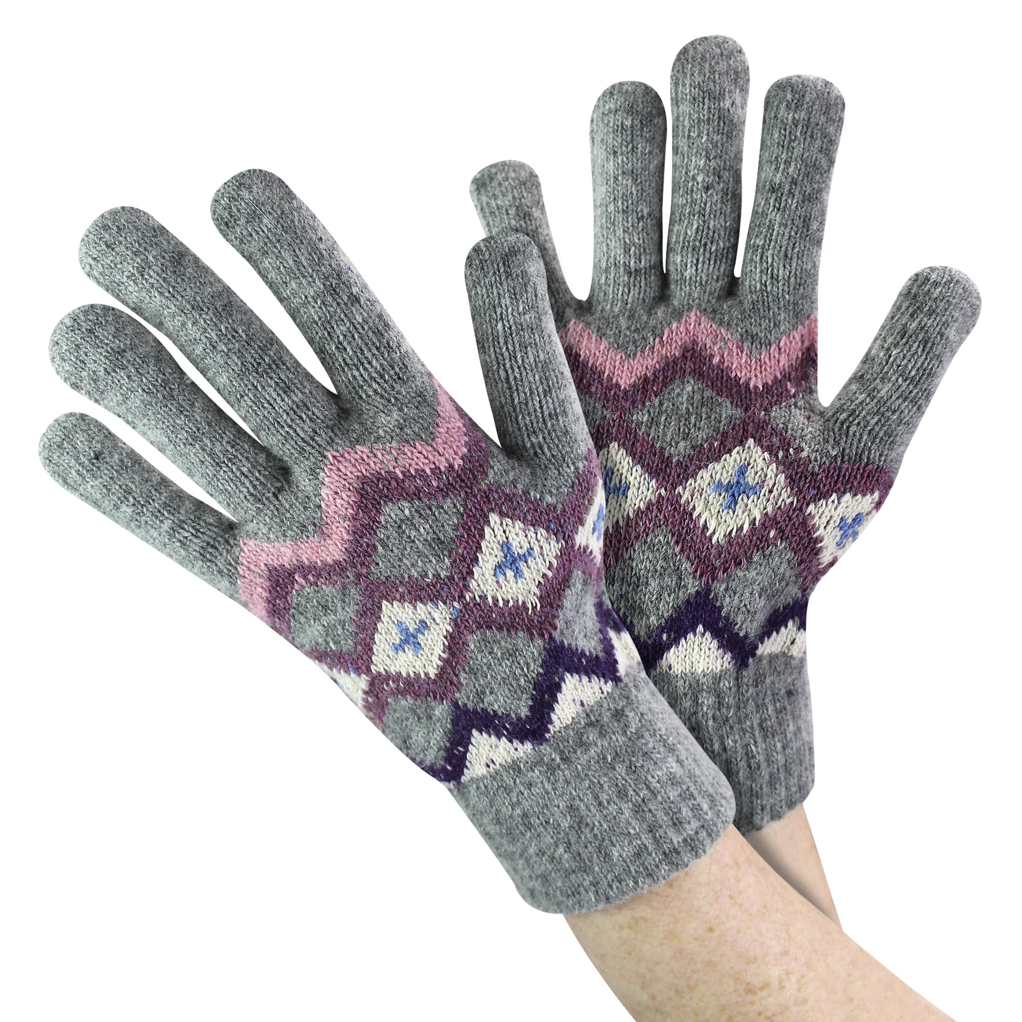 Sock Snob Ladies Wool Gloves Winter Cute Fairisle Gloves for Cold Weather (One Size, Grey)