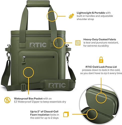 Miniatura 4 de RTIC Enfriador ultra resistente y suave para 20 latas, aislado, impermeable, a prueba de fugas, bolsa flotante portátil para bebidas, bebidas,