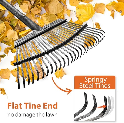 Miniatura 7 de Rastrillo de jardinería para hojas y césped, resistente, rastrillo de hojas de 79 pulgadas con 25 dientes sin obstrucciones, cabeza grande de 18.5