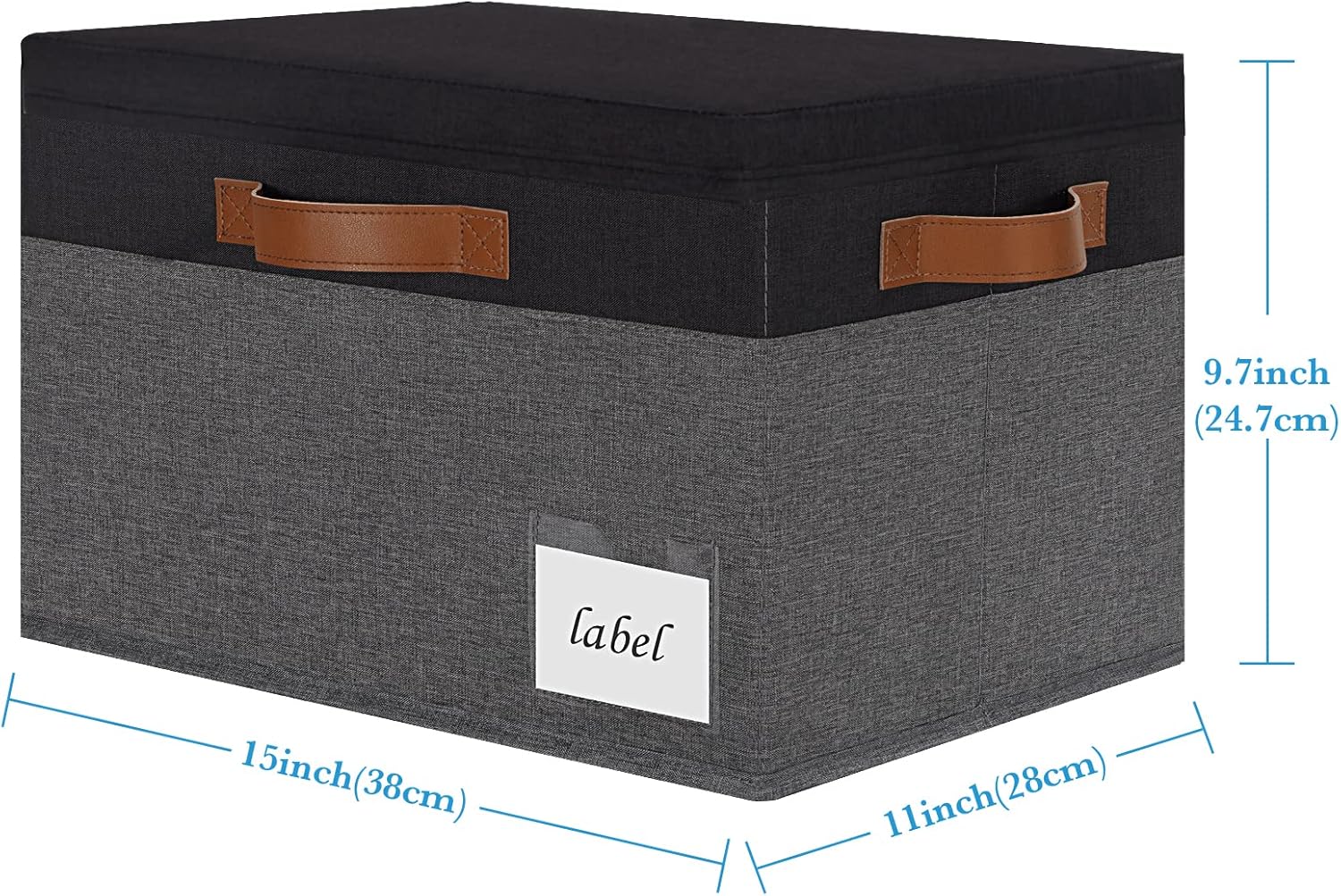 Storage Basket, Fabric Storage Bins with Dual PU Handles, Foldable Storage Baskets for shelves, Storage Boxes for Home, Toys, Clothes,Closet(Black-Grey)