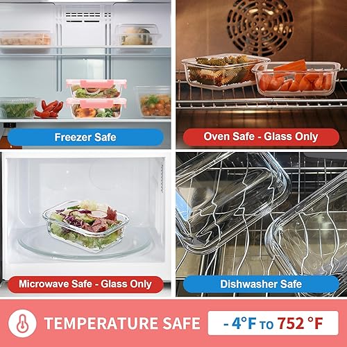 Miniatura 4 de Contenedores de vidrio para preparación de comidas, paquete de 12, recipientes de vidrio de 22 onzas con tapas, herméticos, resistentes a fugas,