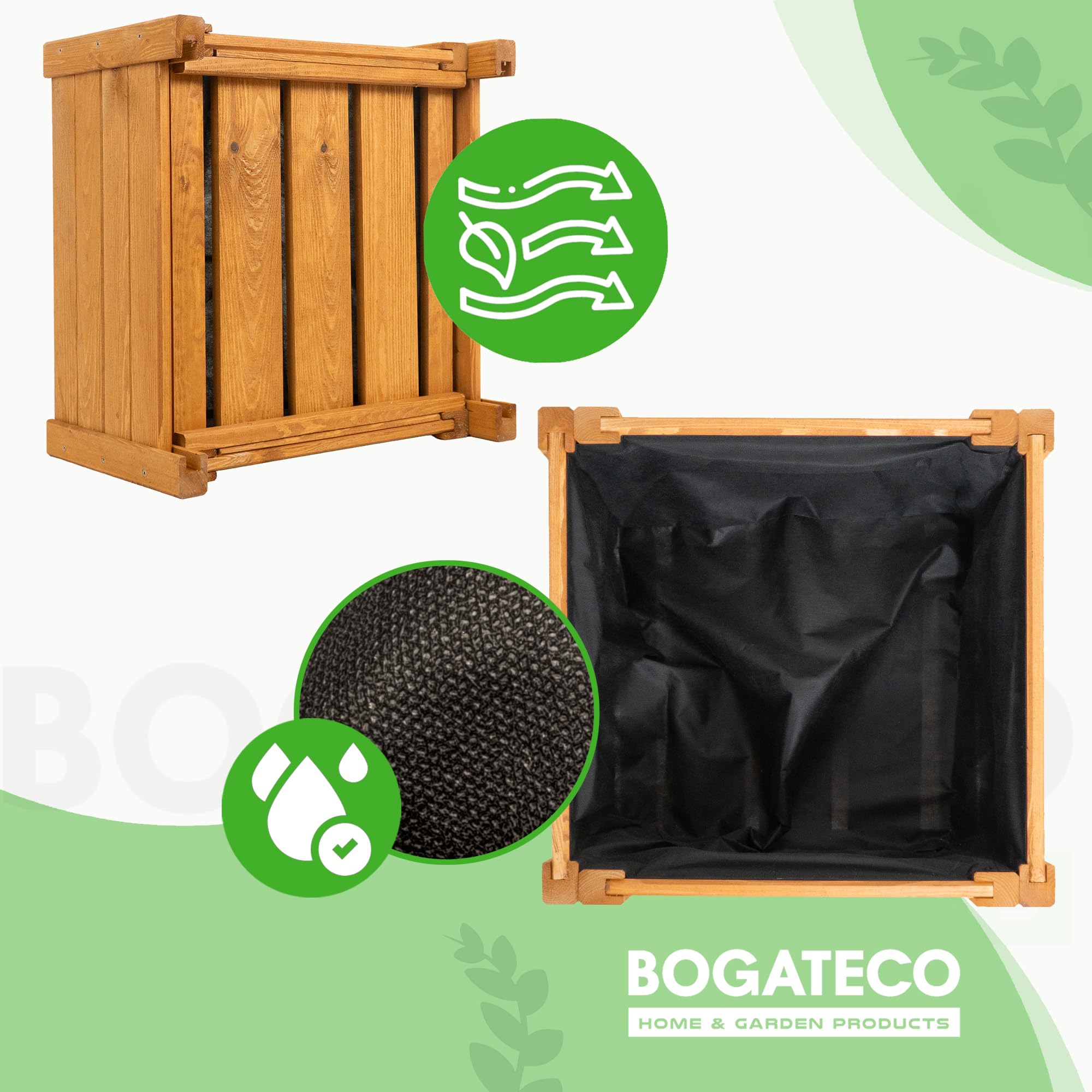 BOGATECO Fioriera per Esterni in Legno | 38 x 38 cm | Marrone | Perfetto per Giardino Terrazza Balcone | Scatola Quadrata | Costruzione e Impregnato Robusta | Arriva Assemblato | con Agro-Tessile