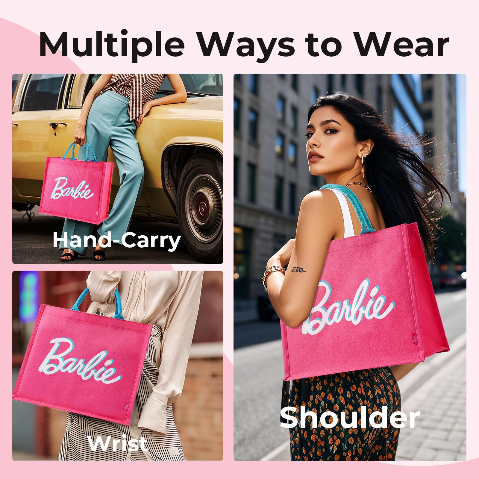 MINISO Barbie Tote Bag, Large Canvas Tote bag for Women, Fashion Shopping Work handbags, Personalized Present for Birthday, Beach, Holiday, Wedding, Birthday Gifts for Mom, Sister, Teacher, Friend