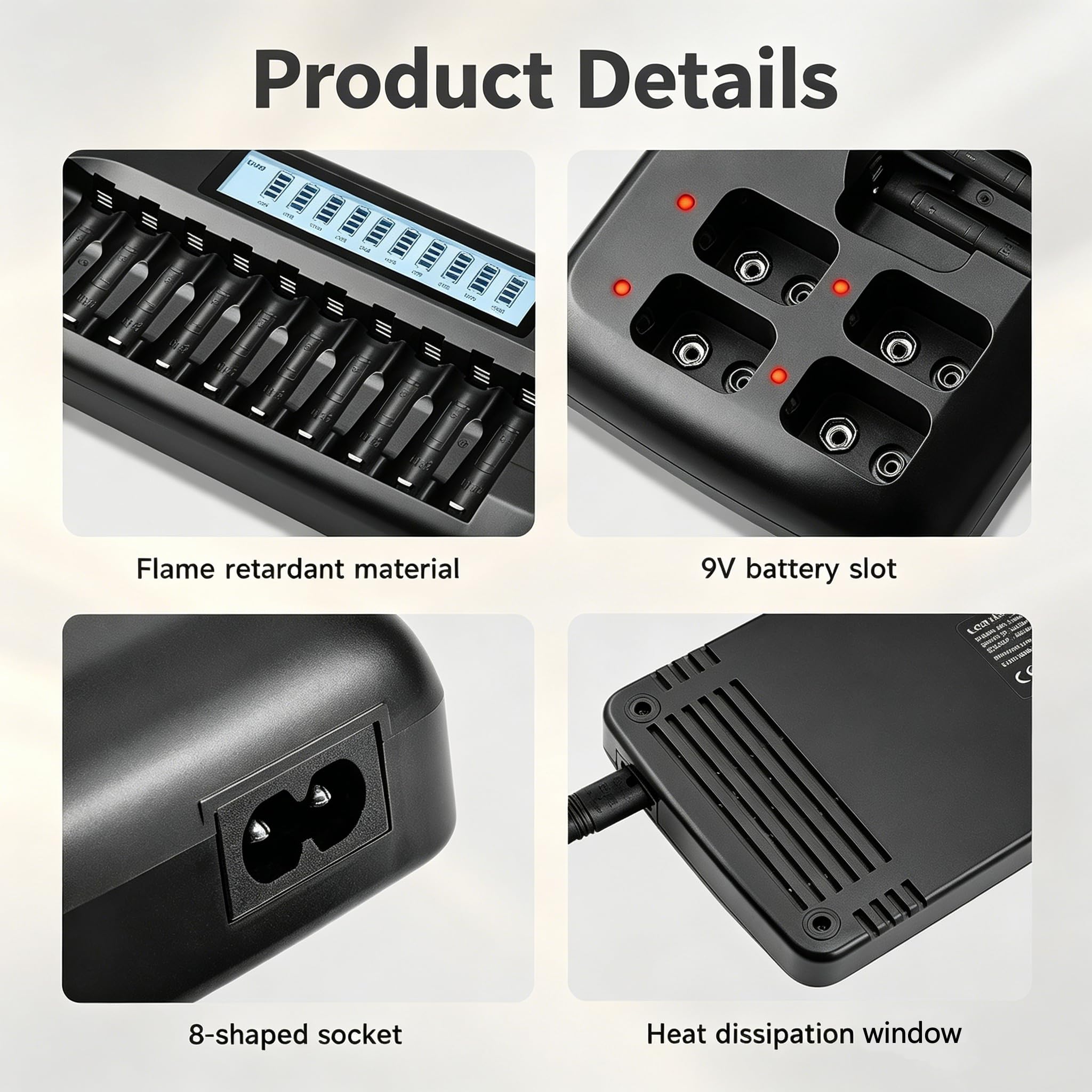 CITYORK Chargeur de batterie universel LCD intelligent 10 + 4 baies pour piles rechargeables AA AAA NIMH/NICD et 9 V NIMH/NICD/Lion rechargeables, charge rapide