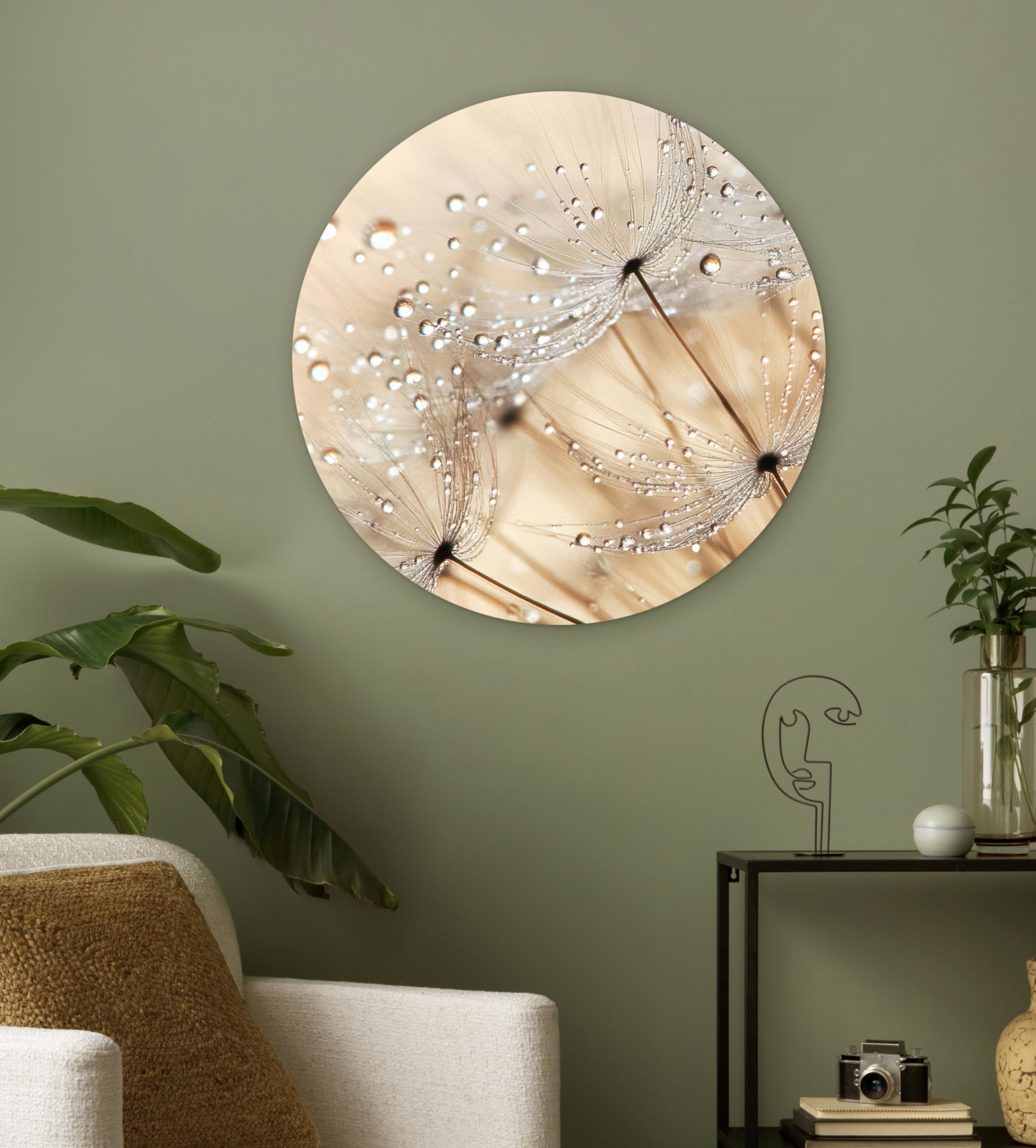 MuchoWow© Cuadro Redondo Ø60 cm Árbol El Grandes Room Decor Terraza Exterior Casa Cabecero Cama Wall Art Dormitorio Habitación Dimensiones Diente de león - Abstracto - Naturaleza - Beige