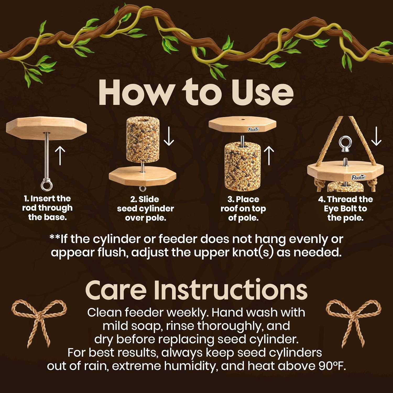 Hot Pepper Bird Seed Cylinders with Hole + Weather Resistant Wood Cylinder Feeder with a Bird Safe Protective Clear Finish - Bundled Item Set