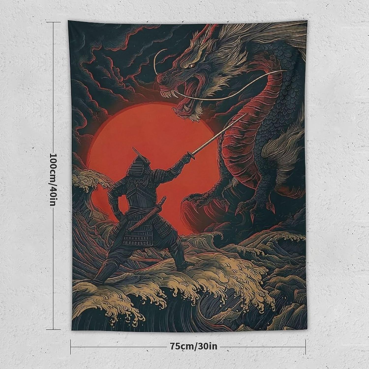 JYOUQOC Samurai And Dragon Tapestry Flag Backdrop Wall Hanging Large Wall Art Decor for Dorm Office Bedroom Living Room 30"×40"