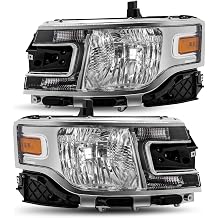 JSBOYAT Headlight Assembly Pair for 2013-2019 Ford Flex [Halogen Model] OE Style Headlamp Replacement LH+RH Chrome Housing with Amber Reflector