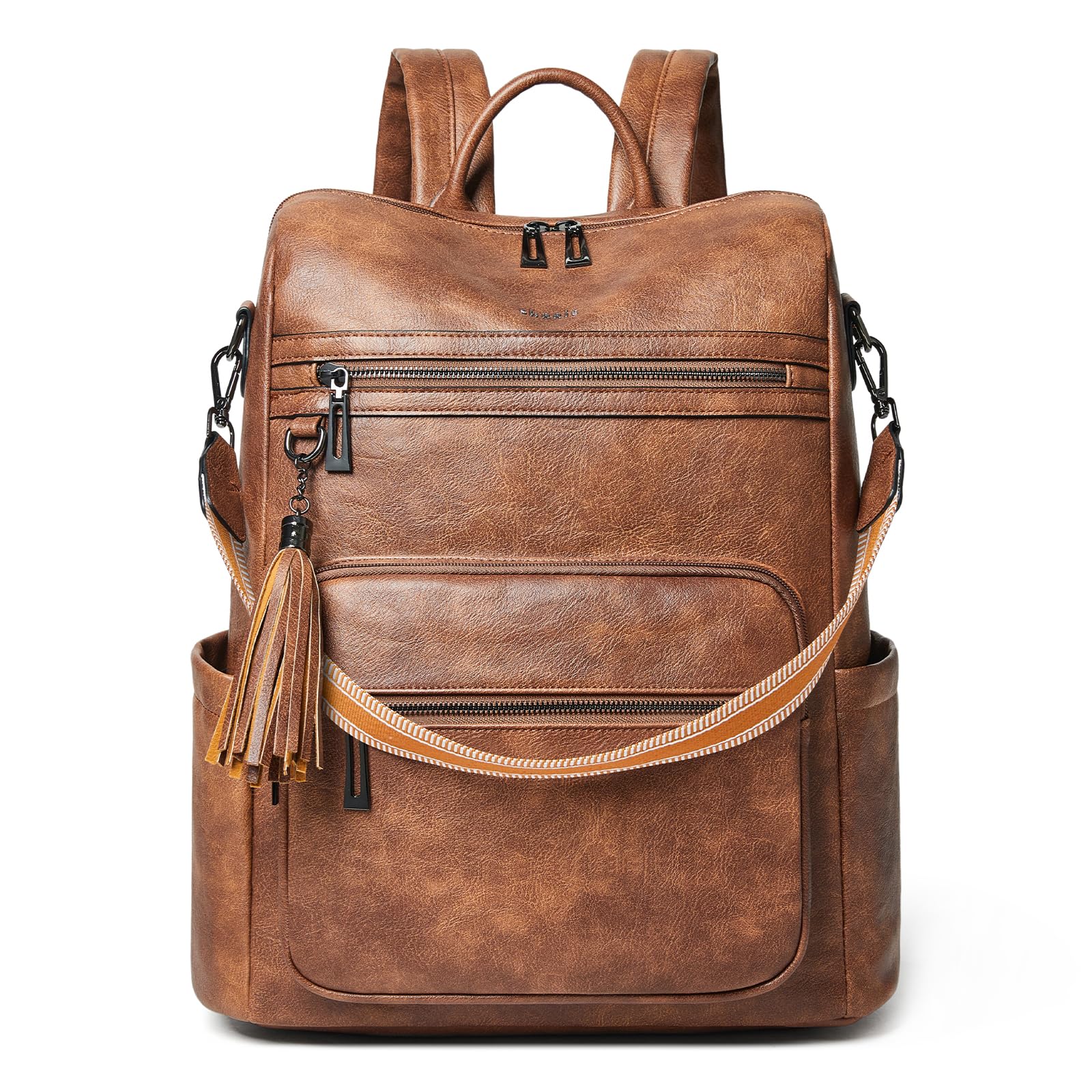 Shrrie 15,6 Zoll Laptop-Rucksack für Damen – Großer Reiserucksack aus Leder, wasserabweisend, für Freizeit, Uni, Arbeit, Handgepäck-Zweifarbiges Braun