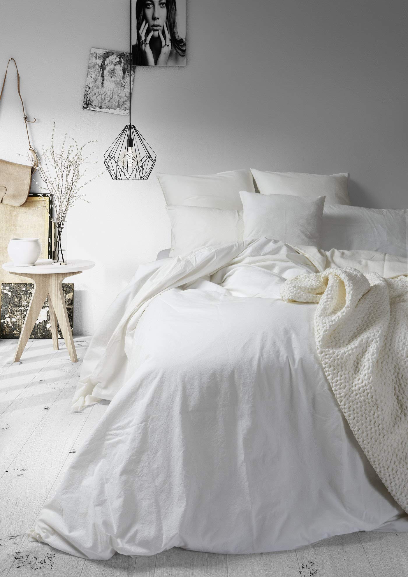 L1NK STUDIO Copripiumino Singolo 105cm - 100% Cotone Percalle 200 Fili, Bianco Ottico 180x220cm - Foto 6