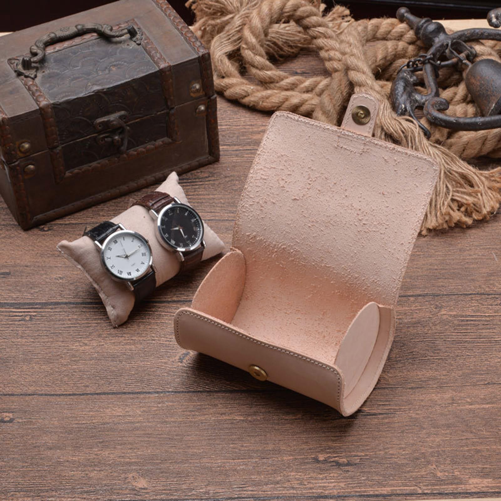 Elegante caja de exhibición de reloj de cuero con 2 ranuras, caja de presentación de reloj de pulsera, contenedor de almacenamiento práctico soporte de accesorios
