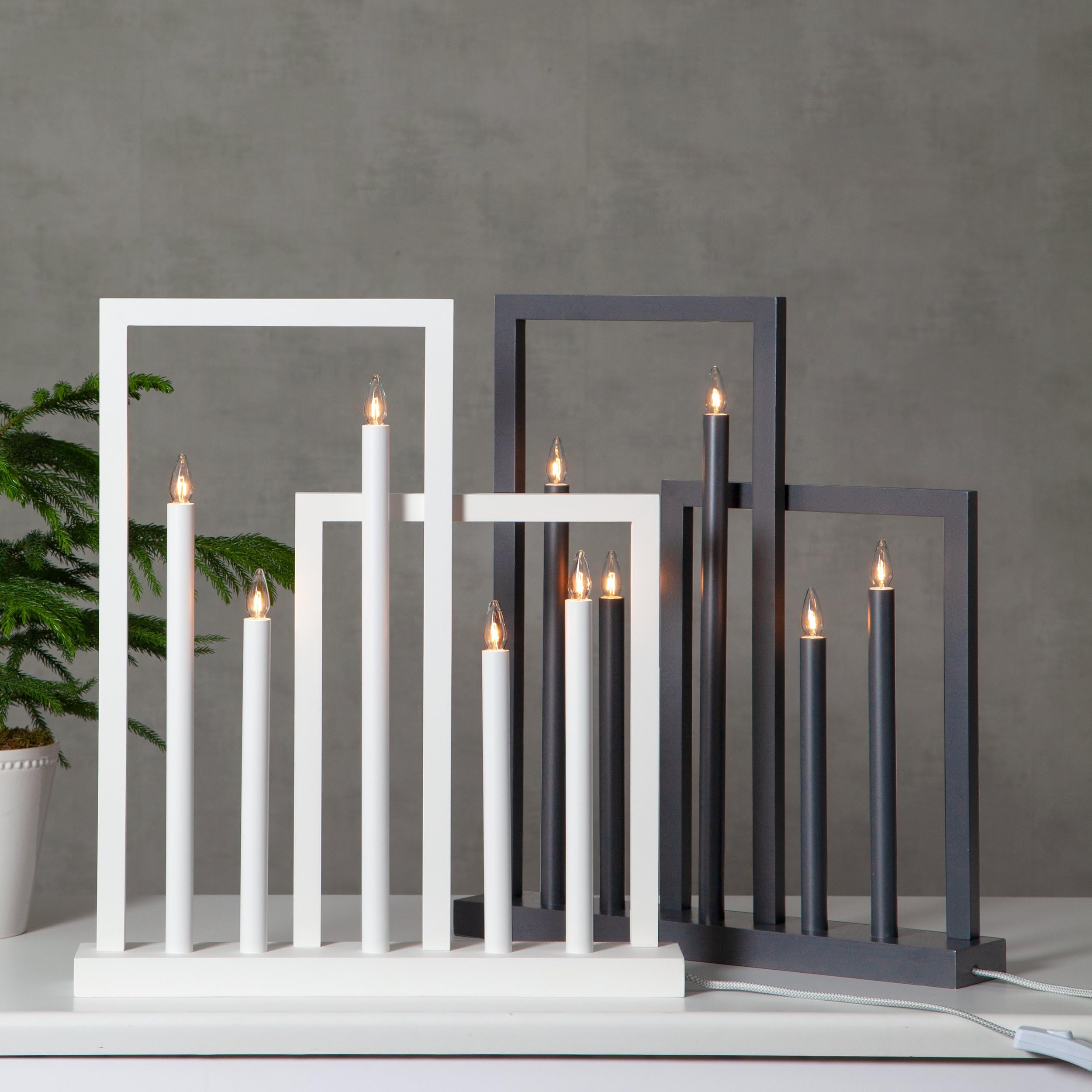 EGLO Kerzenständer Frame, Dekoleuchte Weihnachten, Fensterdeko aus Holz | Stahl in anthrazit, Kunststoff in weiss warmweiß