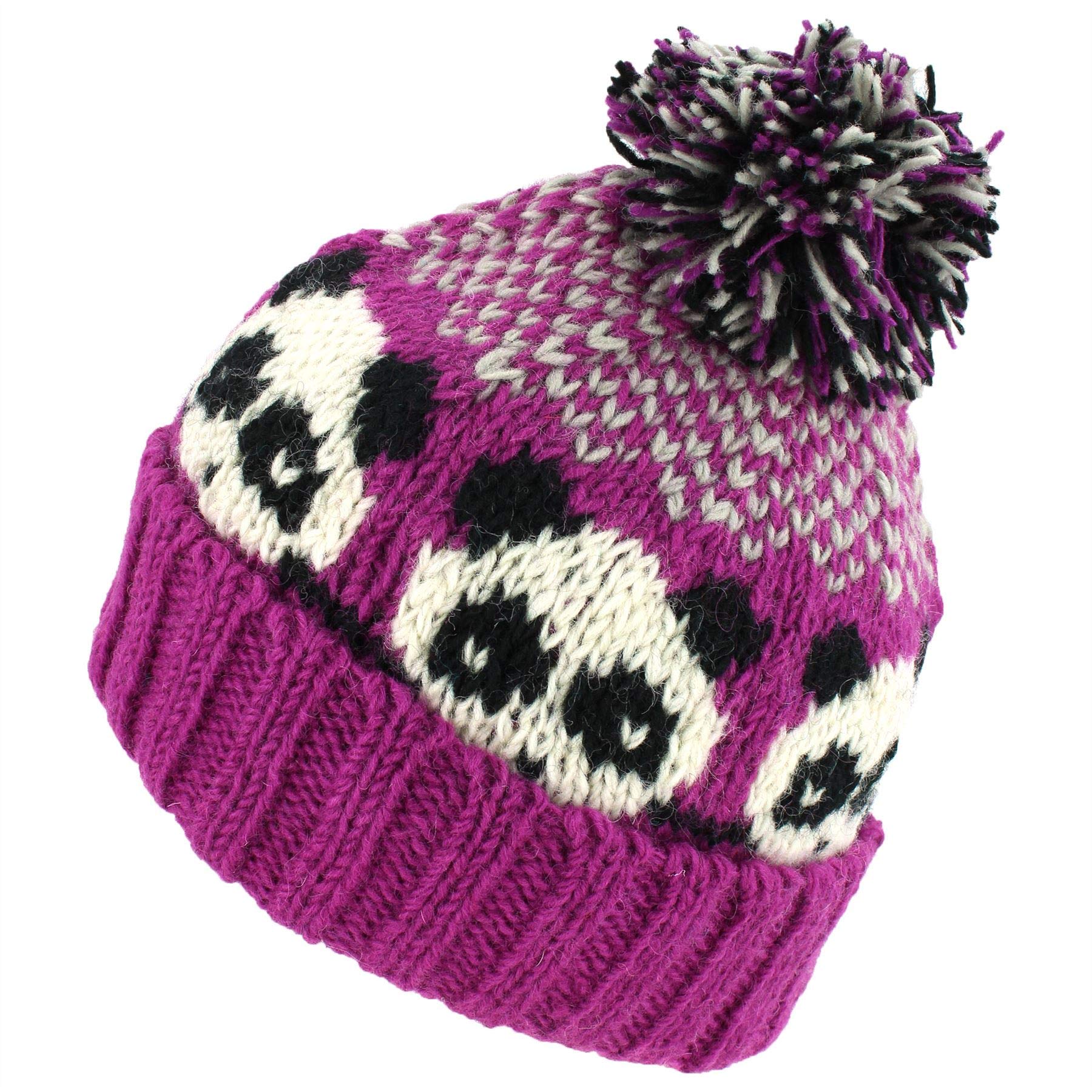 Loud Hats Wool Knit Bobble Beanie Hat - Panda - Pink White