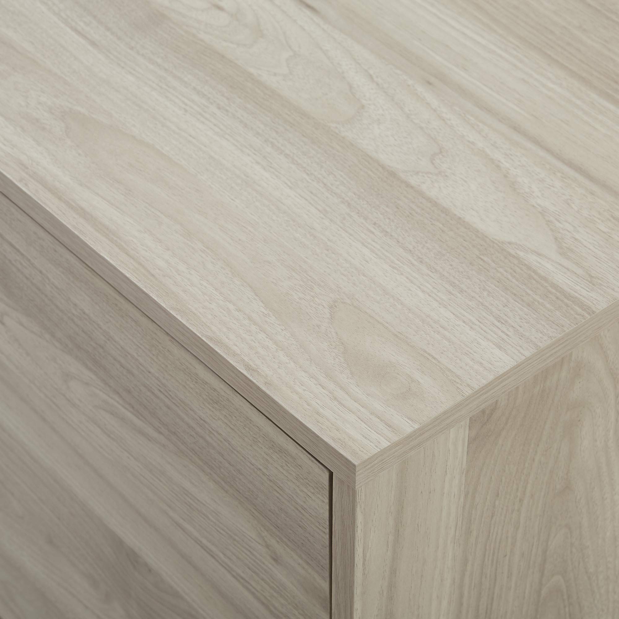 Walker Edison Saxon Mid Century Modern 2 Door Glass Shelf TV Stand for TVs up to 80 Inches, 70 Inch, Birch