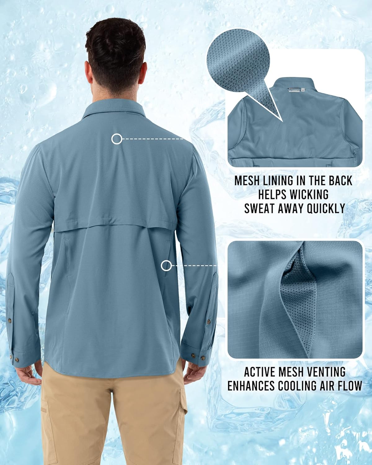 Outdoor Ventures Men's Long Sleeve Hiking Shirt UPF 50 UV Sun Protection Shirt Cooling Quick Dry for Travel Fishing Safari - Image 3