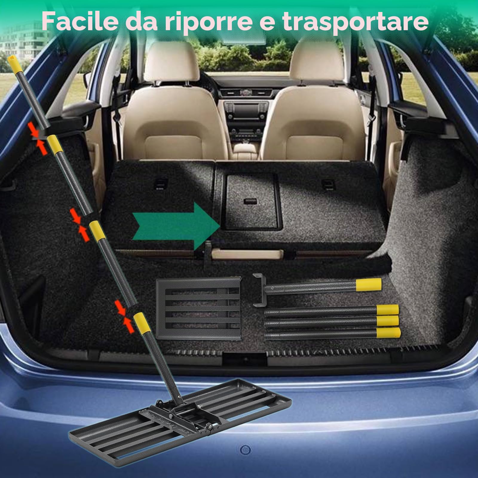 Rastrello per prato per livellamento, in acciaio inox, 157 cm, giardino, cortile