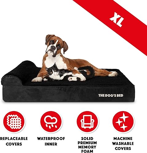 Miniatura 6 de The Dog's Bed - Cama ortopédica para perro con reposacabezas de felpa negra de 46 x 28 pulgadas, espuma viscoelástica, alivio del dolor para