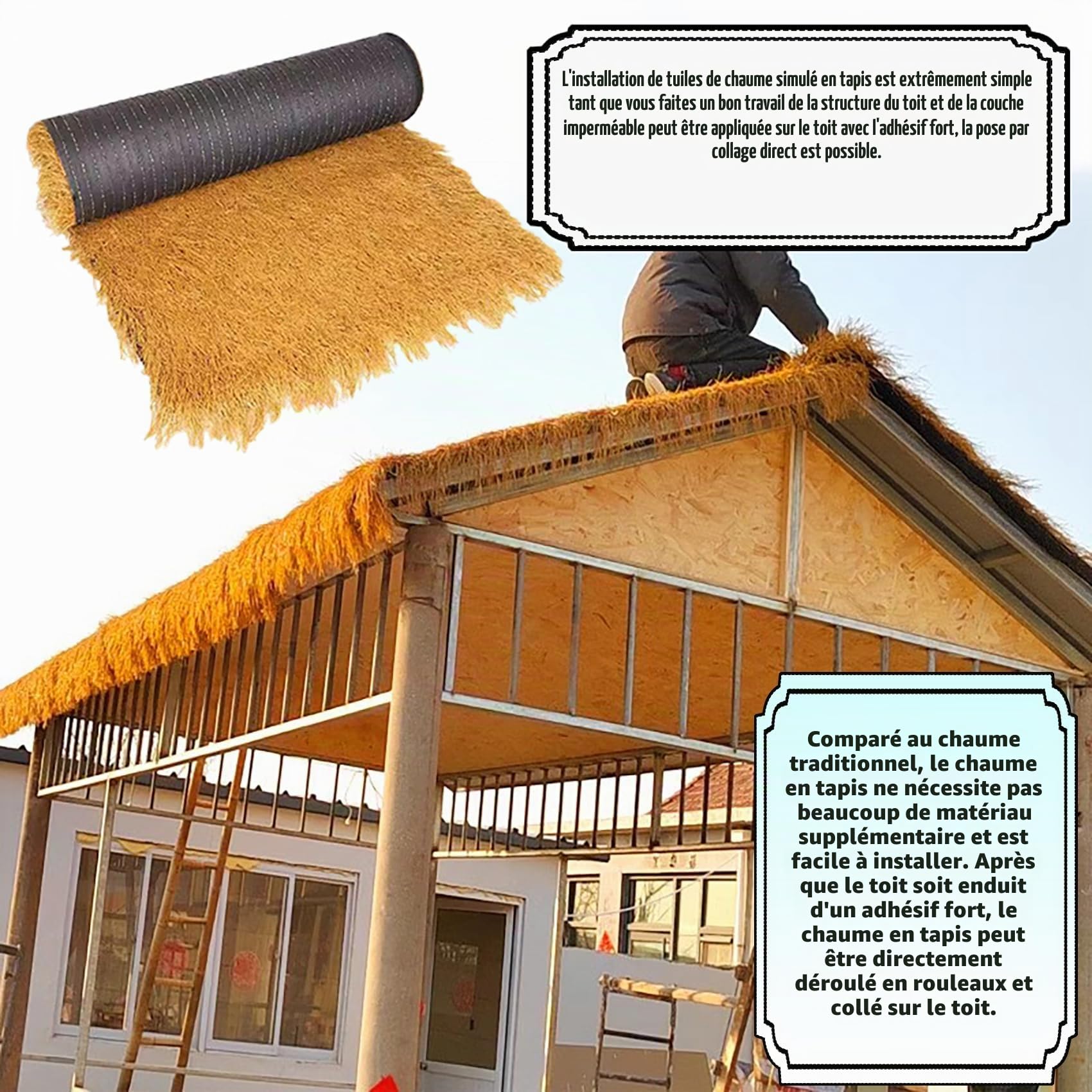 Panneaux de Chaume Synthétique – Toit en Paille Artificielle Élégant pour Villa Bali – Couverture de Terrasse Étanche & Installation Facile avec Design Tropical(Size:1m*10m(3.28 * 32.8ft))