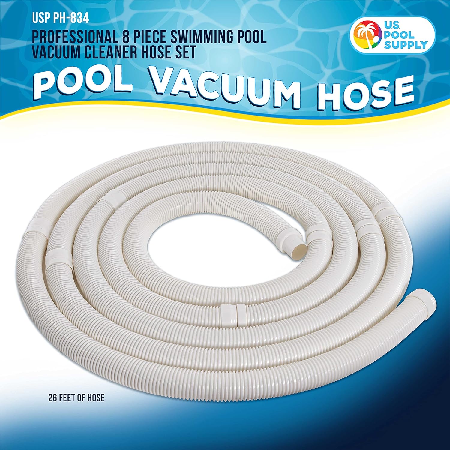 U.S. Pool Supply Pool Vacuum Hose, 8 Piece Pool Hose Set - 40" White Flexible Spiral Wound Connector Sections with 1.5" Male & Female Cuff Ends, Replacement Fits Most Inground Automatic Cleaner Brands