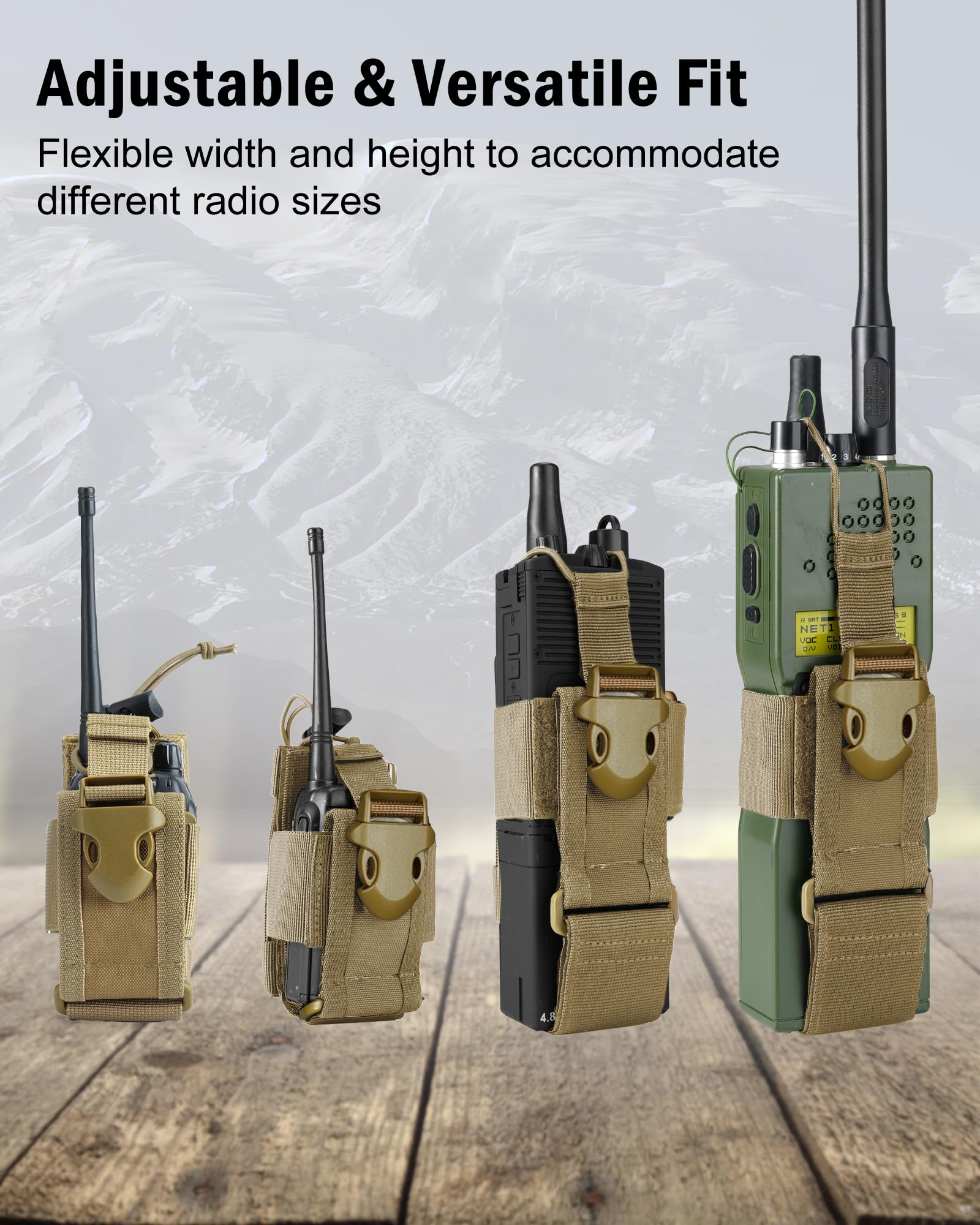 VIPERADE Bolsa para Walkie Talkie, Soporte para Radio MOLLE, Funda para Radio con Chaleco Ajustable, Funda para Radio con Soporte para Walkie Talkie, Bolsa para Radio Multifuncional -Caqui
