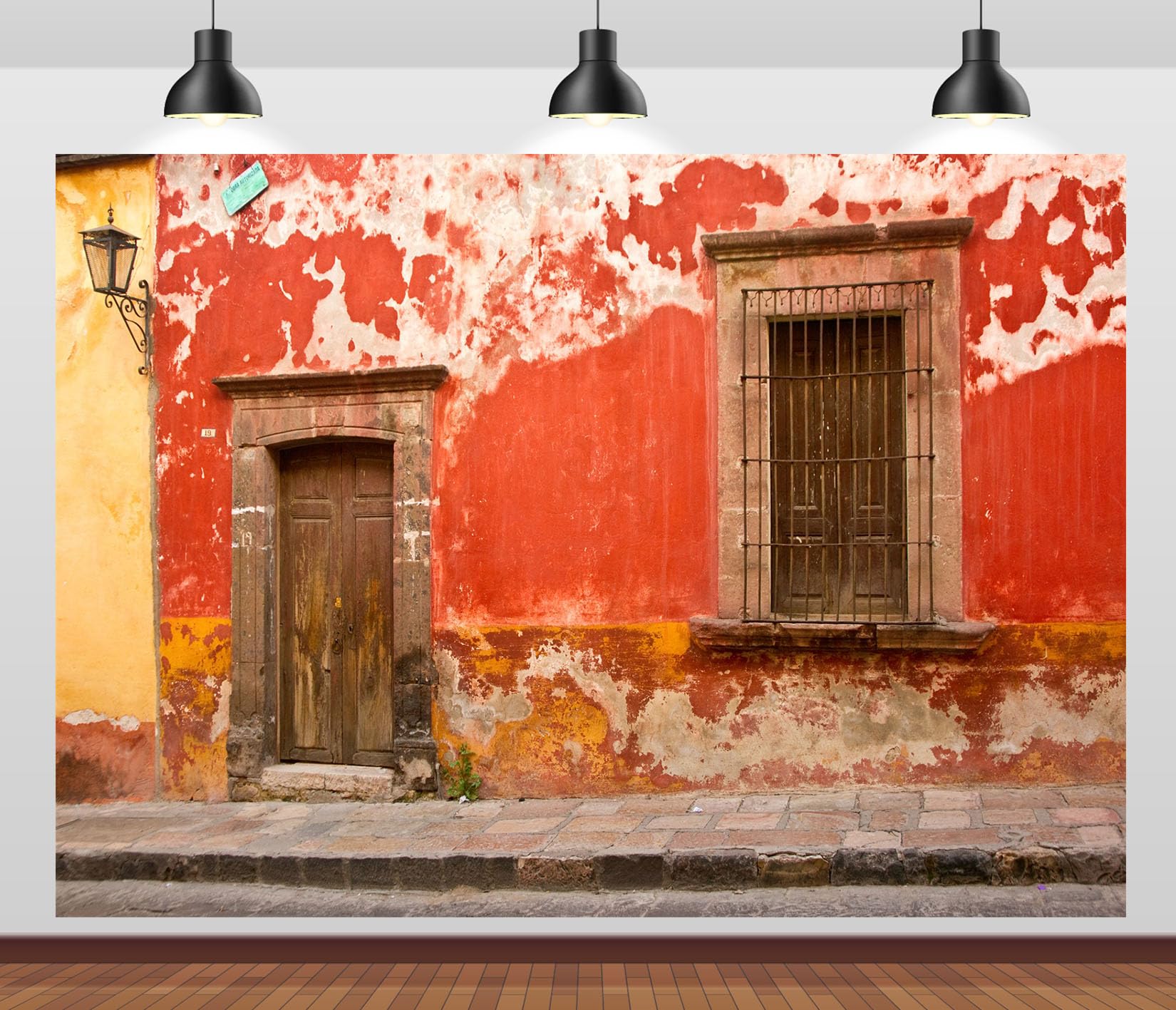 17x10FT (5.2x3m) Parete Rossa Usurata Di Casa Coloniale Sfondo Fotografico | Facciata Rustica Di Strada Storica Fondale In Tessuto,Stucco Scrostato Porta,Per Feste Di Viaggio E Foto Delle,Photo Booth