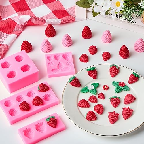 Miniatura 5 de 4 moldes para fondant de fresa, moldes de chocolate de fresa, moldes de silicona para hornear frutas y flores 3D para decoración de pasteles,