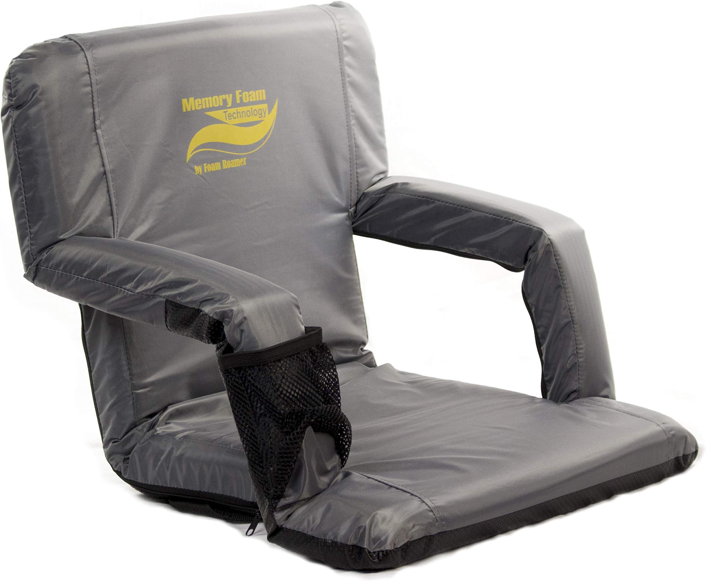 Memory Foam Stadium Bleacher Seat with Back & Armrest | Extra Wide Feature Adds 6” More Seating | Adjustable 6-Positions w/Water Resistant Material, & Backpack Traps