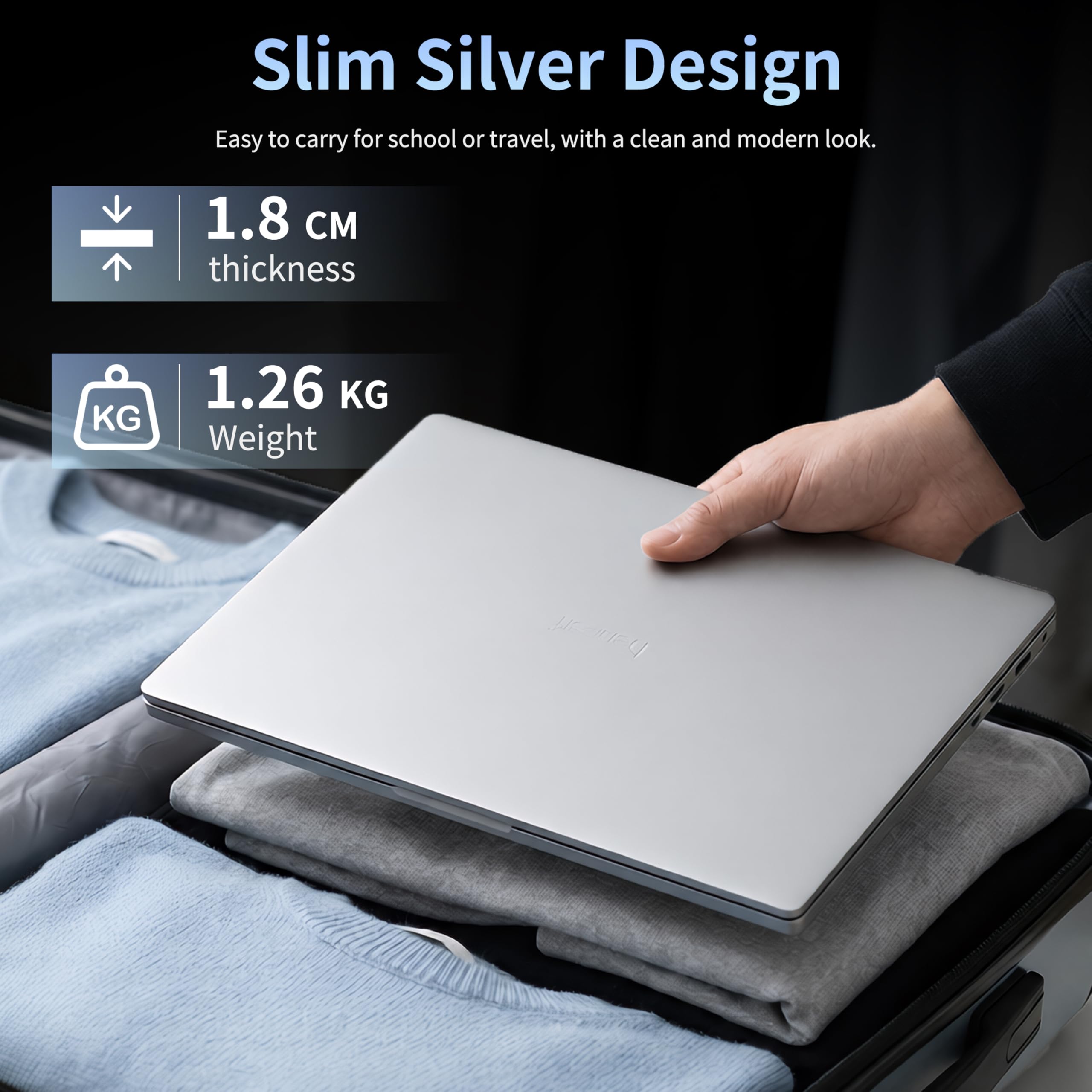 14" Silver Laptop Perfect for Study, Work, FHD IPS Display Celeron J4125 8GB DDR4, 256GB SSD Laptop Notebook, Ultra-Thin|180° Opening|USB3.0 (GB, 256) — view 5