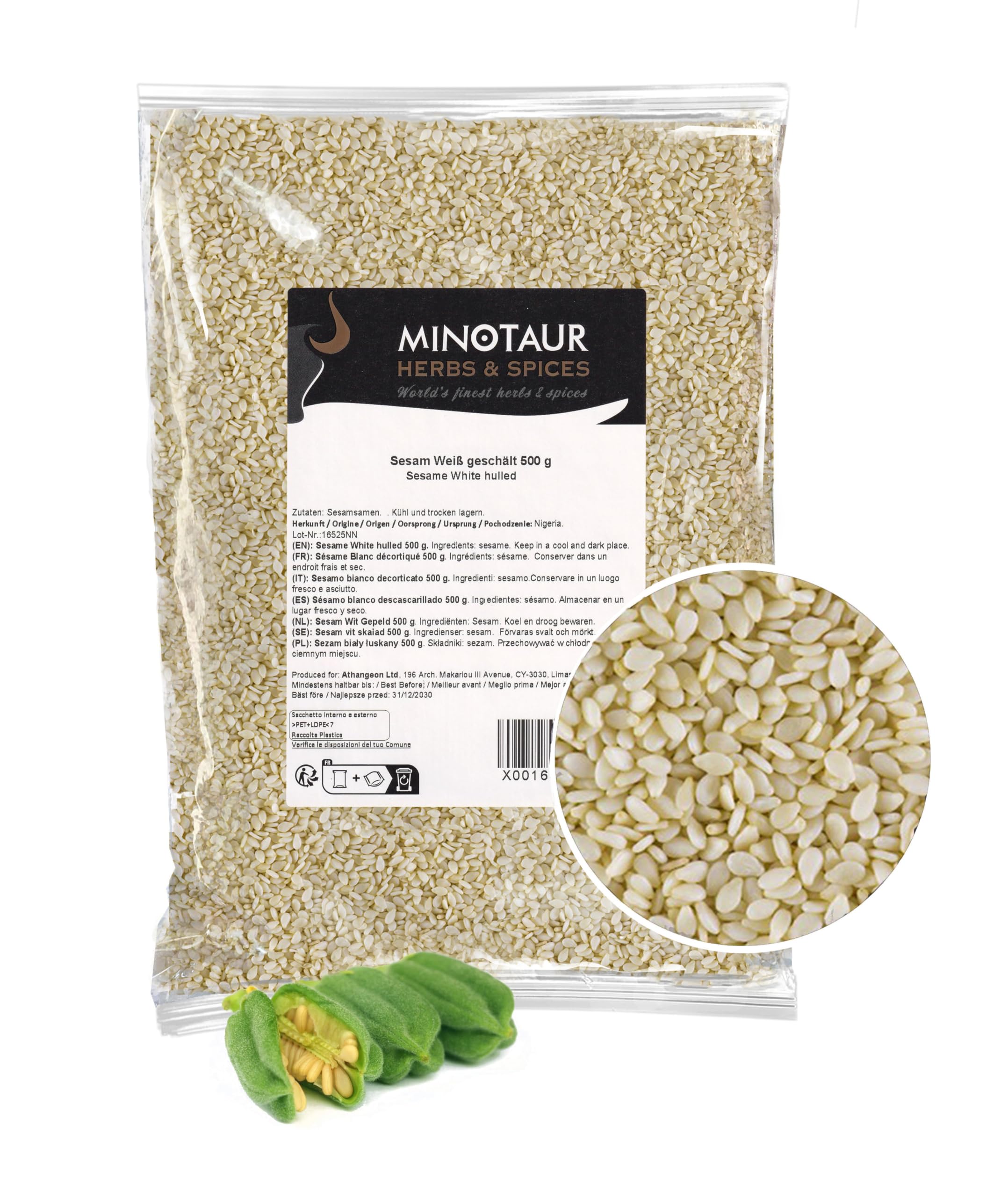 Minotaur Seeds | Sesam Weiss geschält, Sesamsaat Natürlich, Vegan, 2 x 500g (1 Kg)