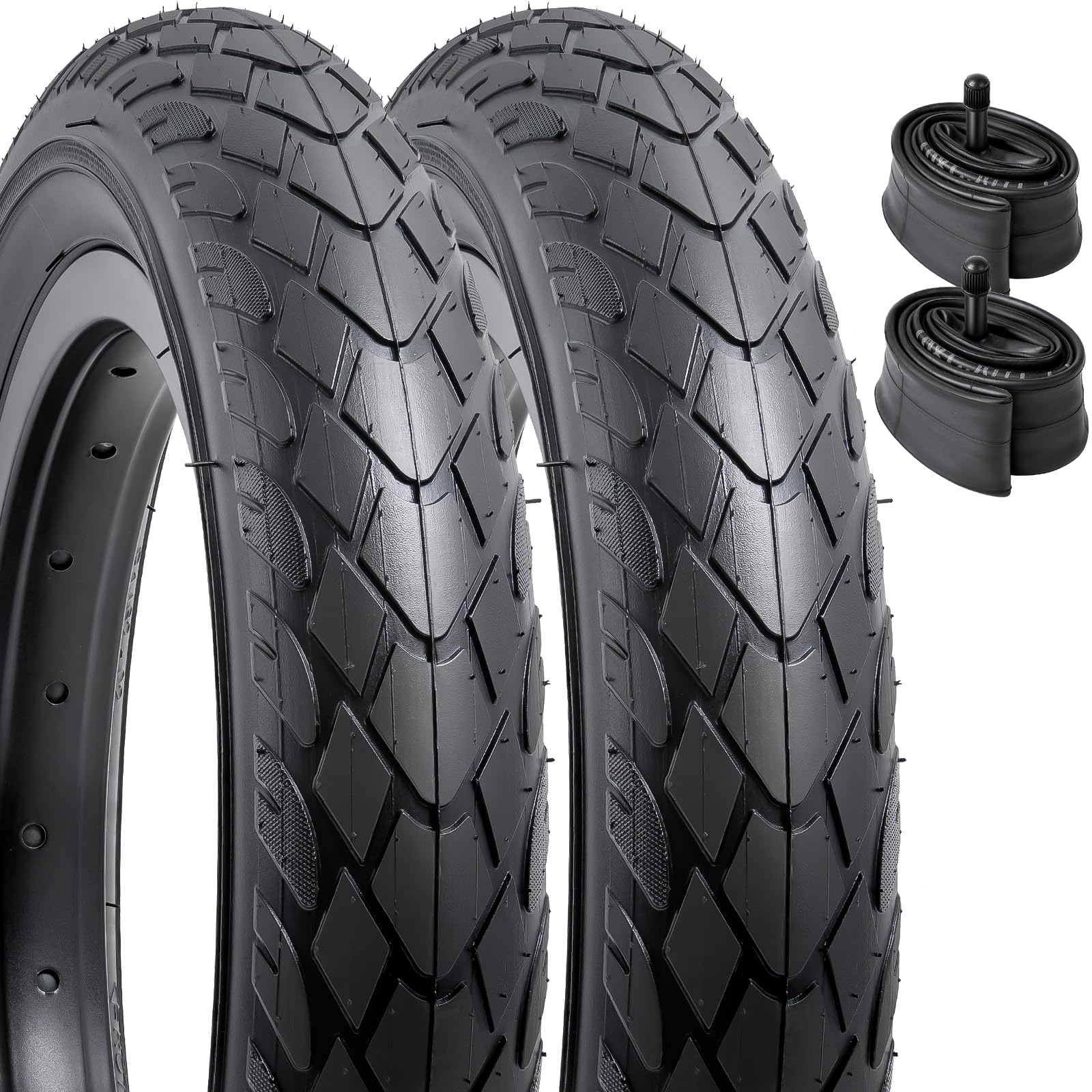YunSCM 2Pcs 12 Zoll Fahrradreifen 12x2.0 Mantel 50-203 und 2Pcs 12/12.5 Zoll Schlauch SV/AV32mm Ventil kompatibel Stadt/Straße /12 x 2.0 Reifen und schlauche