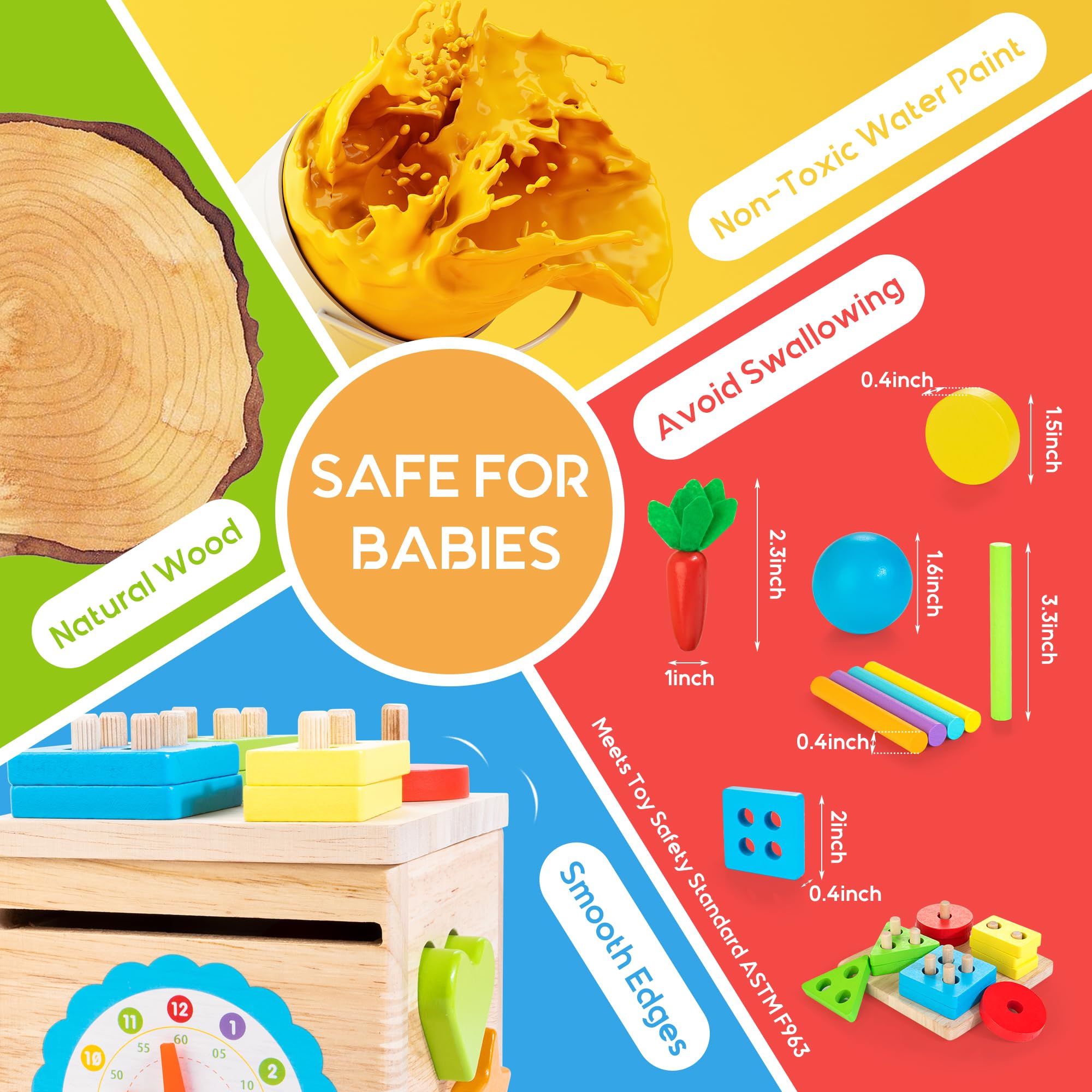 JUSTWOOD Montessori Toys for 1 2 3 Years Old Kids, 8-in-1 Wooden Play ...