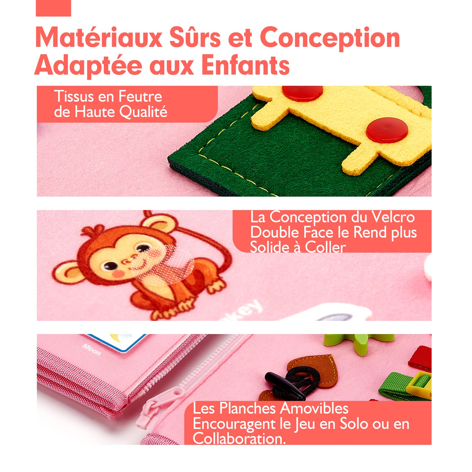 hahaland Busy Board Jouet Montessori, 7 in 1 Licorne Jouet Éducatif, Jouets d'Activité et de Développement pour Enfants, Livre Bebe en Feutre, Quiet Book Cadeau pour Enfant, 5 Couches Planche