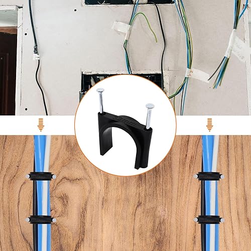Miniatura 7 de SWZHAI - 80 piezas de gancho en J de media abrazadera negro con clavo, abrazaderas Pex de 0.984in1 pulgada en clips de cable Ethernet, clips de
