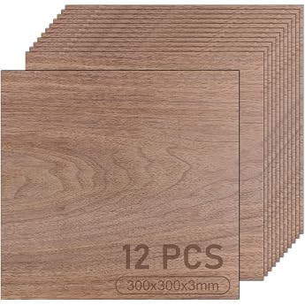 Pack of 12 Plywood Panels 3 mm Walnut Plywood 3 mm 30 x 30 cm Untreated Walnut Wood Lime Wood Plywood Panels Balsa Wood Panels for DIY Laser Engraving CNC Cutting