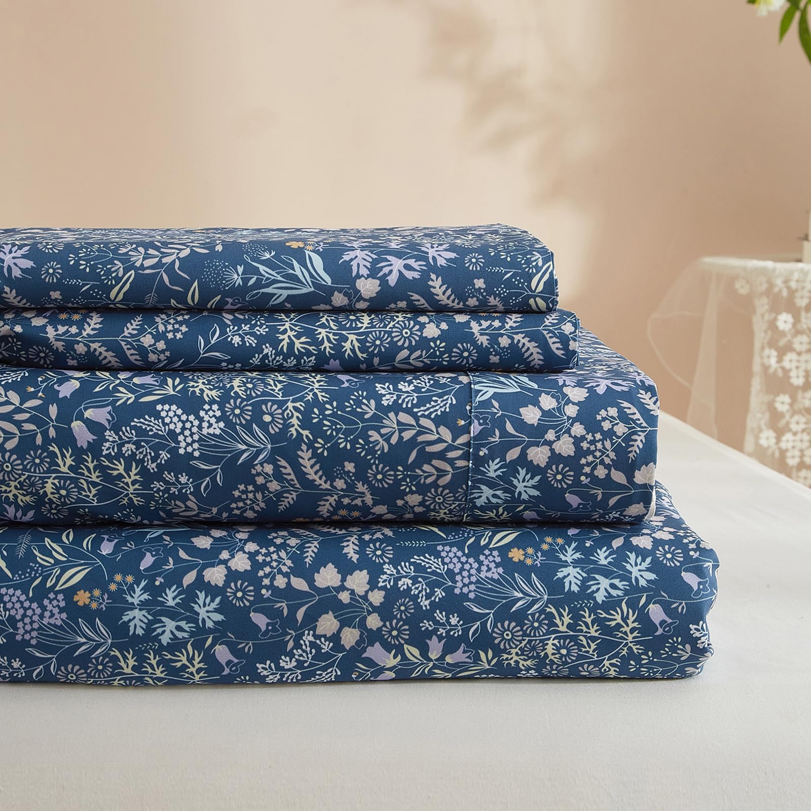Home Collection Luxus-Bettlaken-Set – 100% Baumwolle, Tiefe Taschen Bis 40,6 Cm, 4-teilig, Knitterfrei & Kühlend