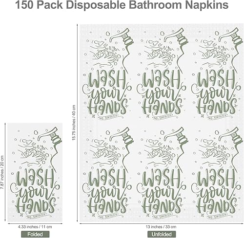 Miniatura 9 de Ruisita Paquete de 150 servilletas de baño desechables para lavarse las manos, servilletas de papel con etiqueta de baño, servilletas de cena para