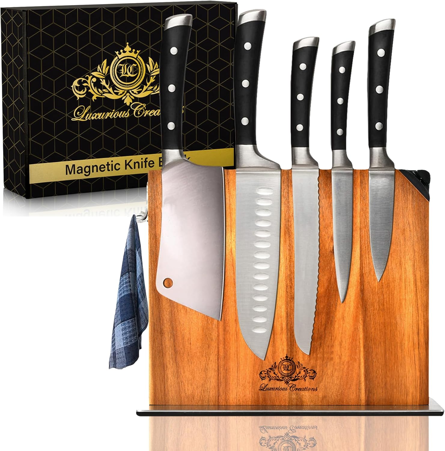 Bloque magnético para cuchillos, madera de Acasia, tamaño grande 12 x