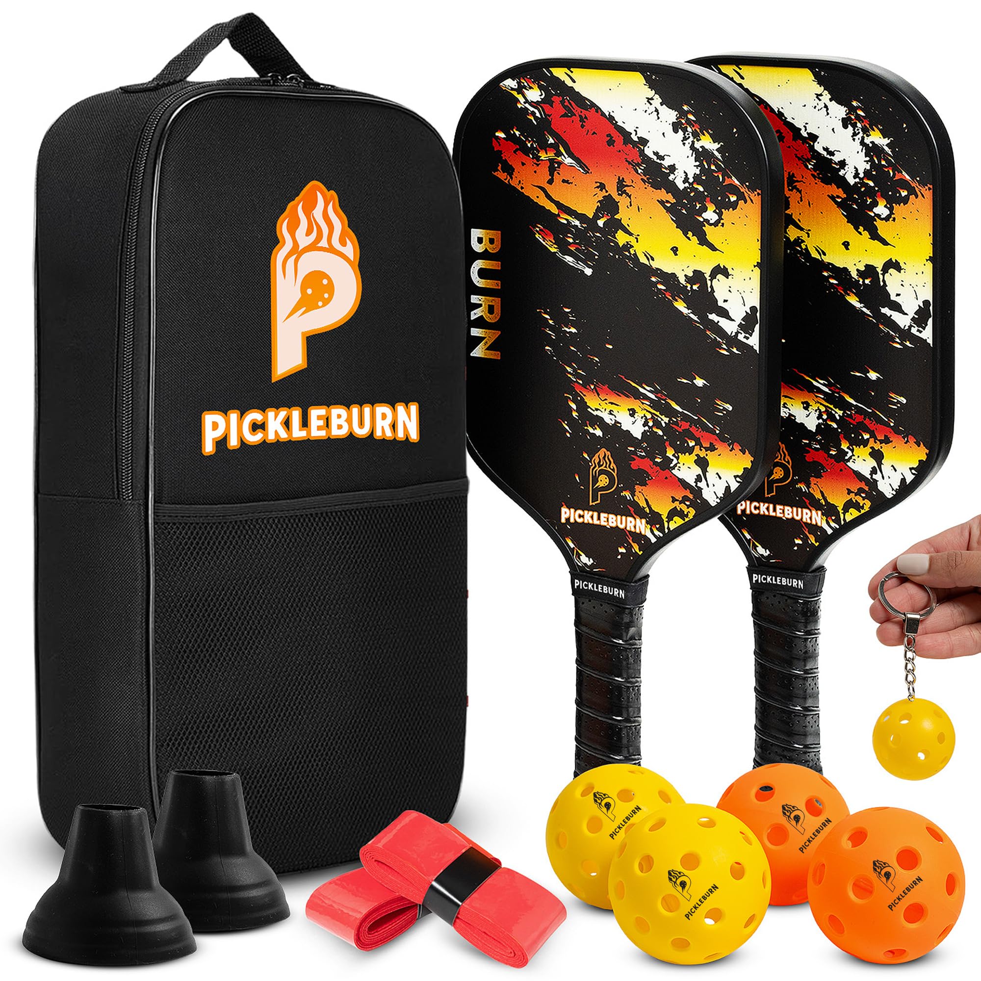 Set de Pickleball Premium Pack de 2 Palas de Pickleball de Fibra de Vidrio Reforzado 4 Bolas Interior/Exterior Mochila de Transporte 2 Overgrips 2 Pickers y Llavero Todos los Niveles