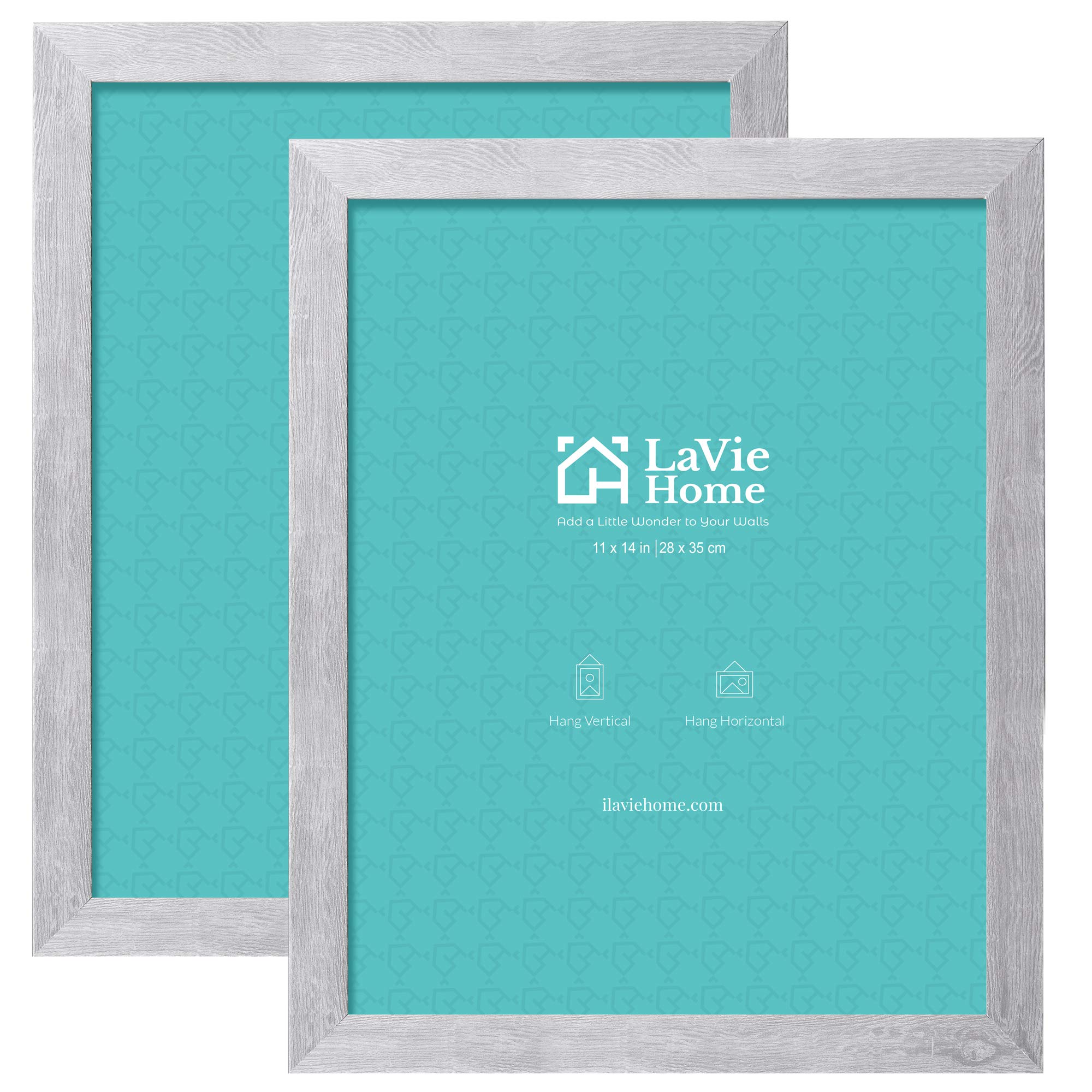 LaVie Home 11x14 Picture Frames (2 Packs, Light Gray) Wooden Textured Finish Photo Frame with High Definition Glass for Wall Mount Display