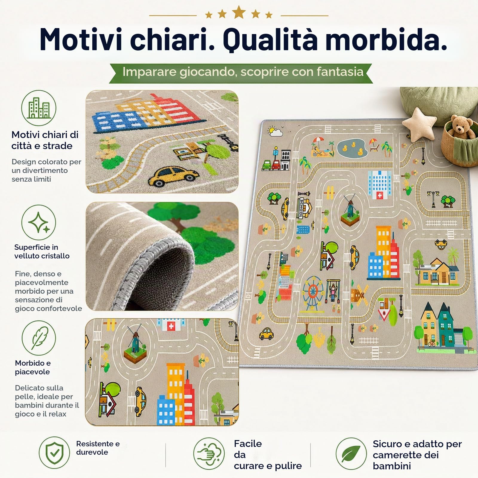 Tappeto stradale per bambini,tappeto gioco bambini pista macchinine,tappeto per bambini con Strade,cameretta Ragazzi e ragazze,Antiscivolo,Lavabile (B,80x120cm)