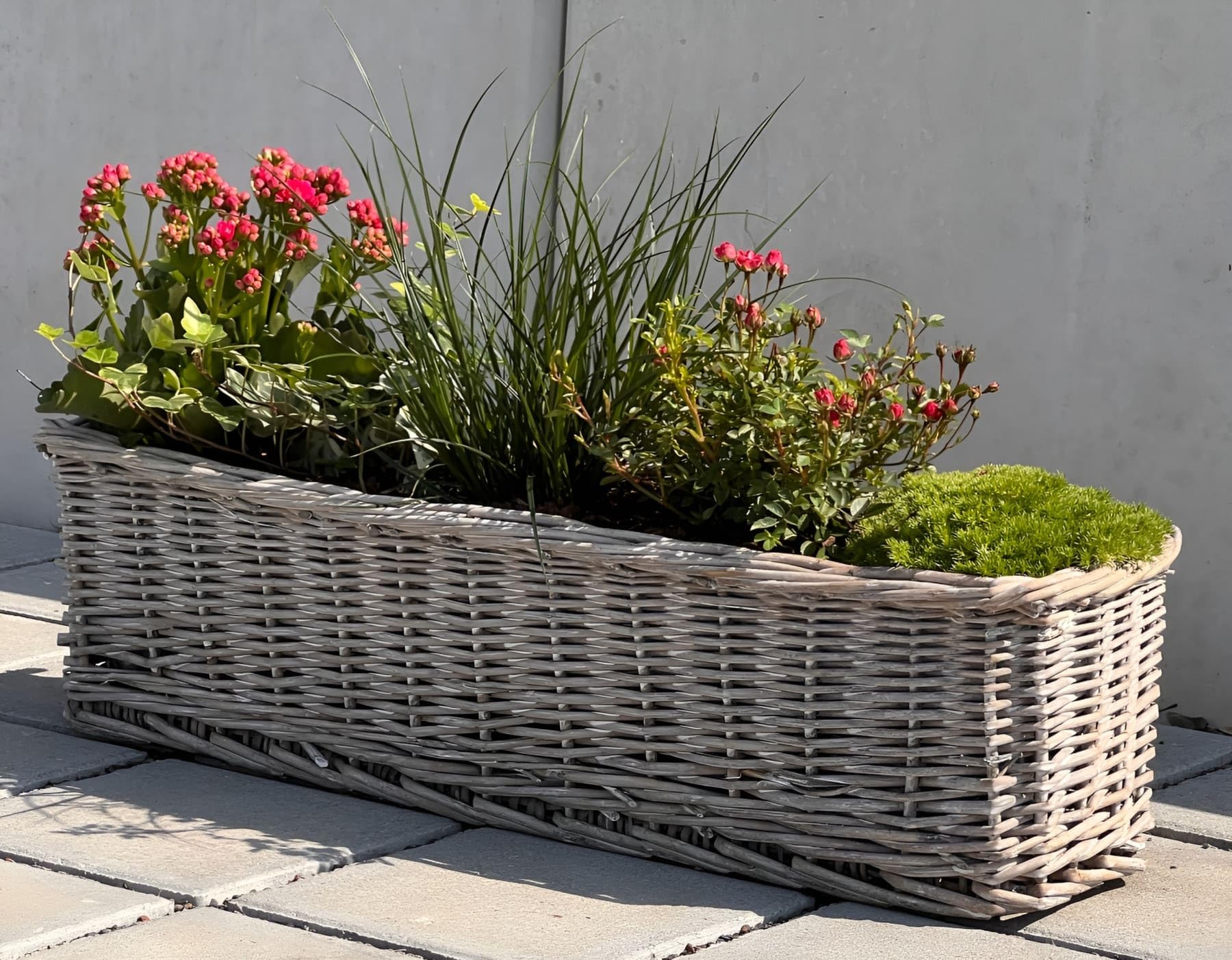 3x Pcs Bac De Balcon / Jardinière En Rotin Gris 60 Cm - Jardinières Suspendues Pour