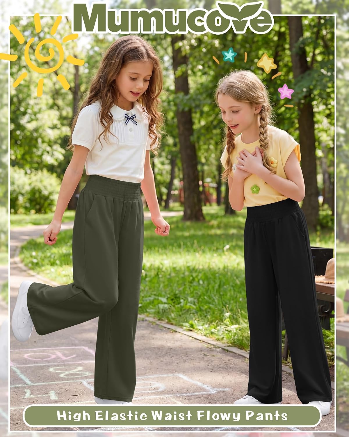 3 Pack Girls Wide Leg Flowy Palazzo Boho Pants image 2
