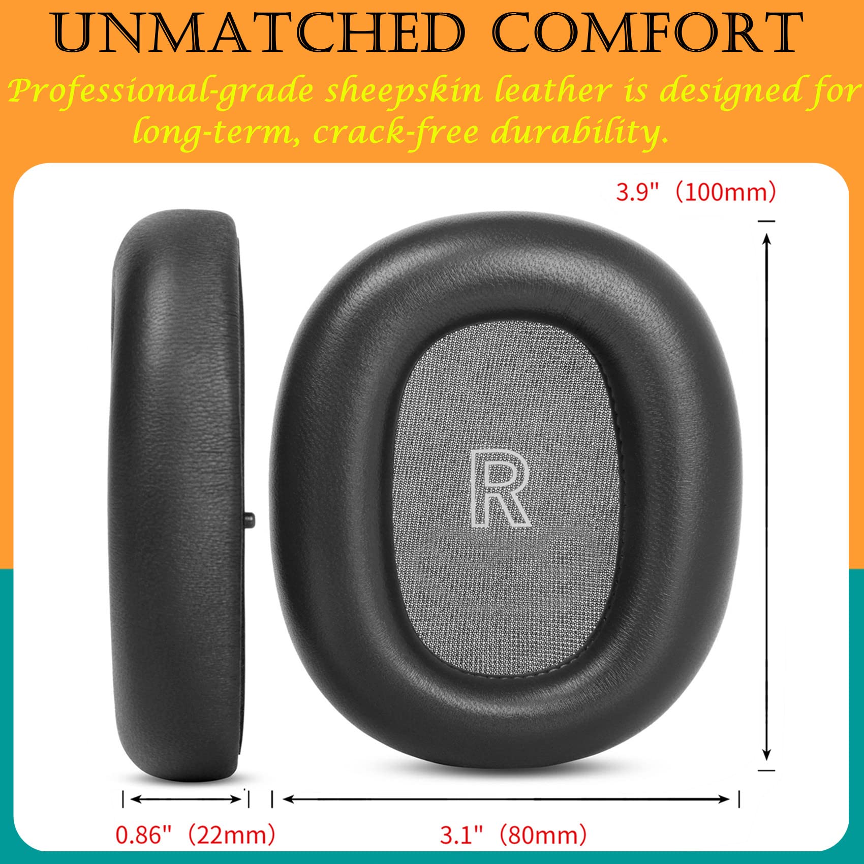 Almohadillas de repuesto compatibles con auriculares Bang & Olufsen B&O Beoplay H95 de espuma viscoelástica de piel de oveja, color negro