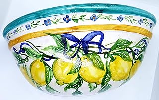 Vaso Da Muro Svuotatasche Ceramica Linea Limoni Realizzato e Dipinto a Mano Le Ceramiche del Castello Nina Palomba Pezzo Unico Dimensioni L 35,70 x H 13 cm.