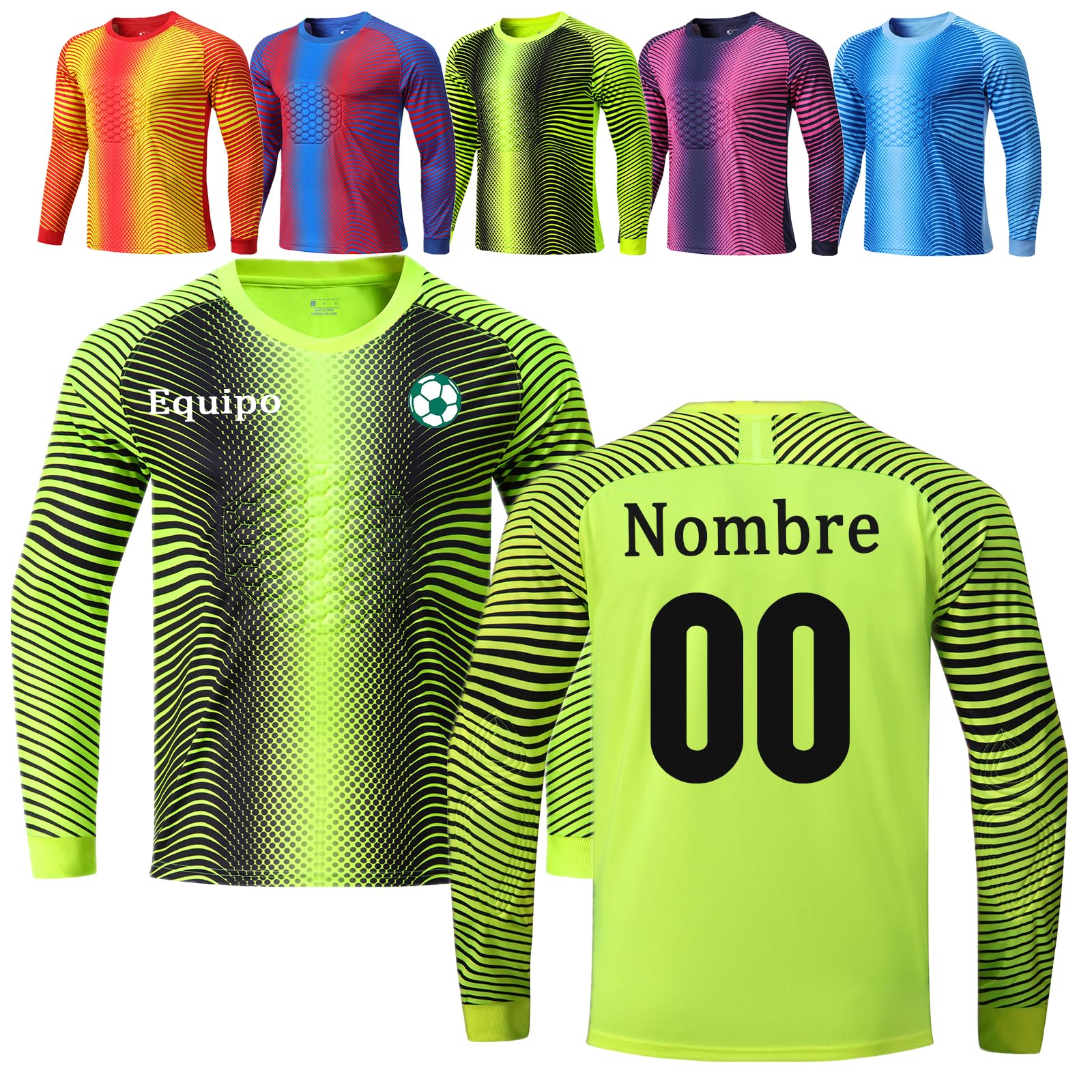 OPUTWDF Camiseta Portero Niño Hombre Personalizados con su Nombre, Número, Equipo, Número Camiseta Portero Niño Futbol Personalizada para Adulto Hombre