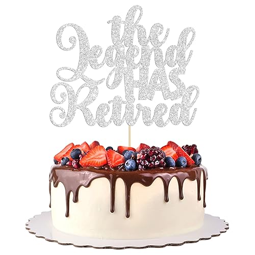 Gyufise 1 pieza de decoración de pastel con purpurina de The Legend Has Retired para decoración de cupcakes para feliz despedida, jubilación,