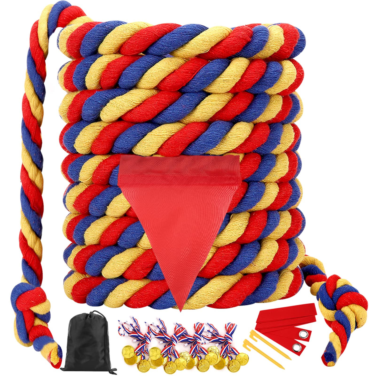 Tug of War Rope - Juegos de patio al aire libre de 60 pies para niños y adultos, día de campo, reunión familiar, fiesta de cumpleaños, juego de carnaval, juegos de patio trasero exterior, diversión